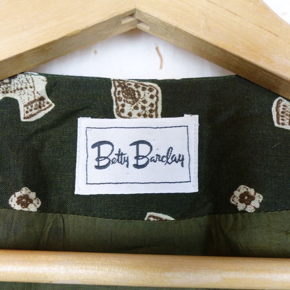 Betty Barclay Dress Womens 38 Green Ethnic Elephant Print Linen Blend Button VTG - Picture 11 of 15